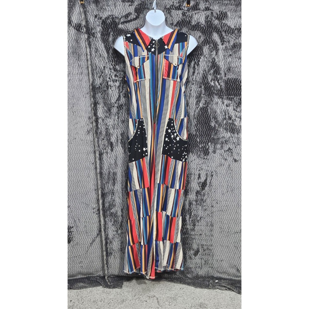 Autumn Teneyl Cascade Jumpsuit Womens XL Striped Boho Mixed Media 70s Artsy